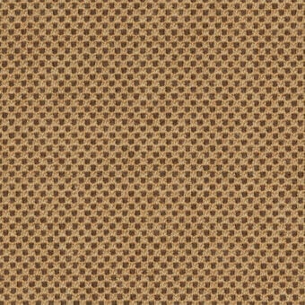 Fabric sample, light tan textured weave, with repeating circular perforations in darker brown; umber 61279, Lapalma Gabriel collection.